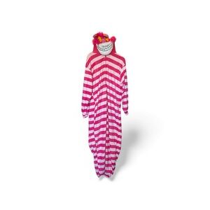 Cheshire Cat Hooded Fleece Costume Pajamas W/ Pockets Pink & Fuchsia Stripes